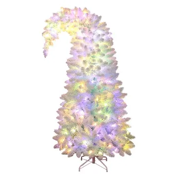 Árbol de navidad con luces: Fotografía de un pino color blanco con luces led de colores en un fondo color blanco.